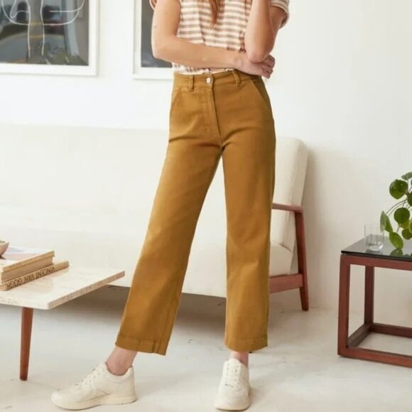 Everlane Cropped Straight Short Pants Womens Size 8 Ochre Cotton Blend Casual - Picture 14 of 14